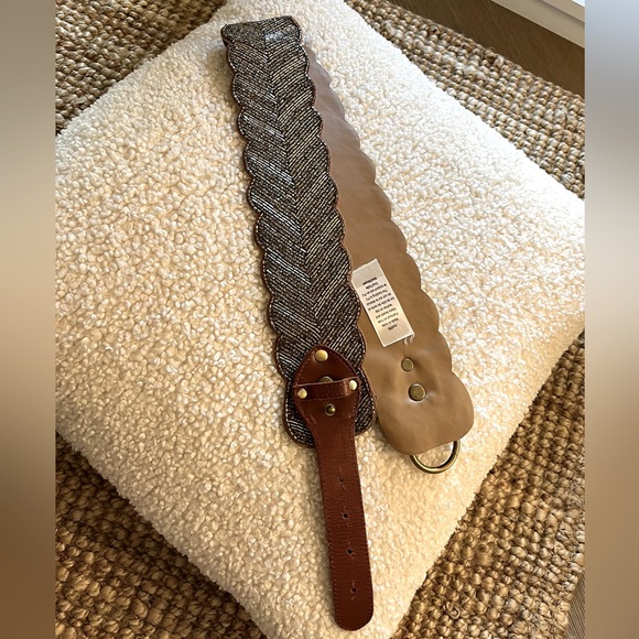 Anthropologie Vintage Brown Leather ,Glass Beaded Scalloped Belt - Picture 2 of 6